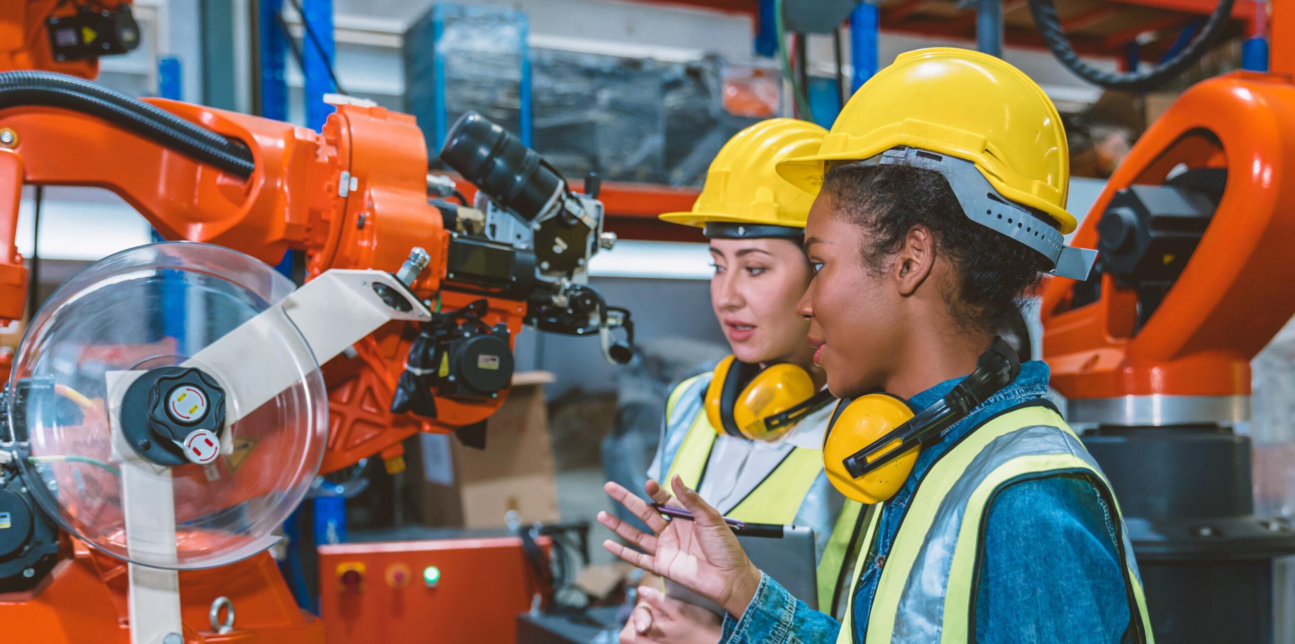 Women engineer worker working team training together at work in